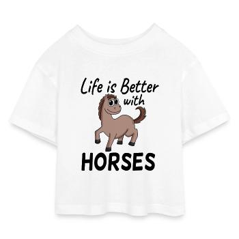 Pferdesprüche Pferde - Kinder Cropped Jersey T-Shirt - Weiß - Vorne