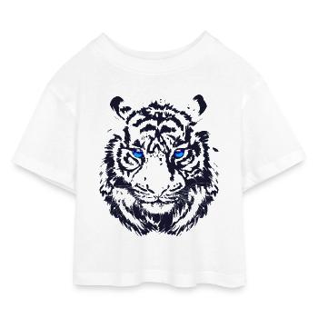 Tiger - Tigerkopf mit blauen Augen - Kinder Cropped Jersey T-Shirt - Weiß - Vorne