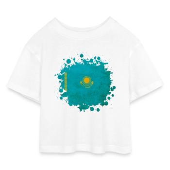 Drapeau vintage du Kazakhstan - T-shirt Crop Top en jersey Enfant - blanc - Devant