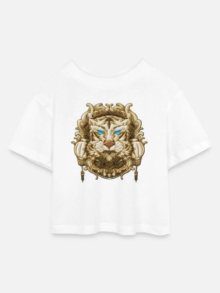 Dekorativer Fantasie-Tierkopf - Kinder Cropped Jersey T-Shirt - Weiß