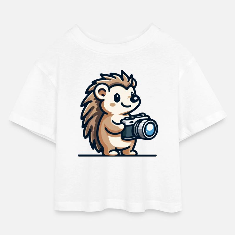 Schnappschuss-Igel: Der Shutterbug-Kumpel - Kinder Cropped Jersey T-Shirt - Weiß