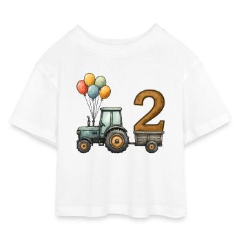 Tracteur d’anniversaire avec remorque 2 ans enfants - T-shirt Crop Top en jersey Enfant - blanc - Devant