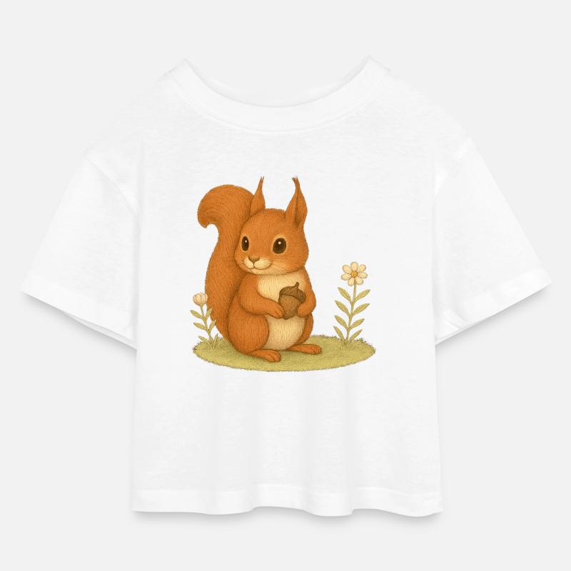 Nordischer Wald - Eichhörnchen - Kinder Cropped Jersey T-Shirt - Weiß