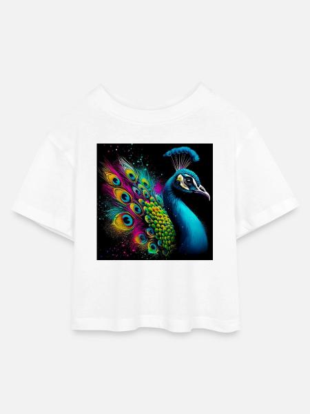 Pfau - Kinder Cropped Jersey T-Shirt - Weiß