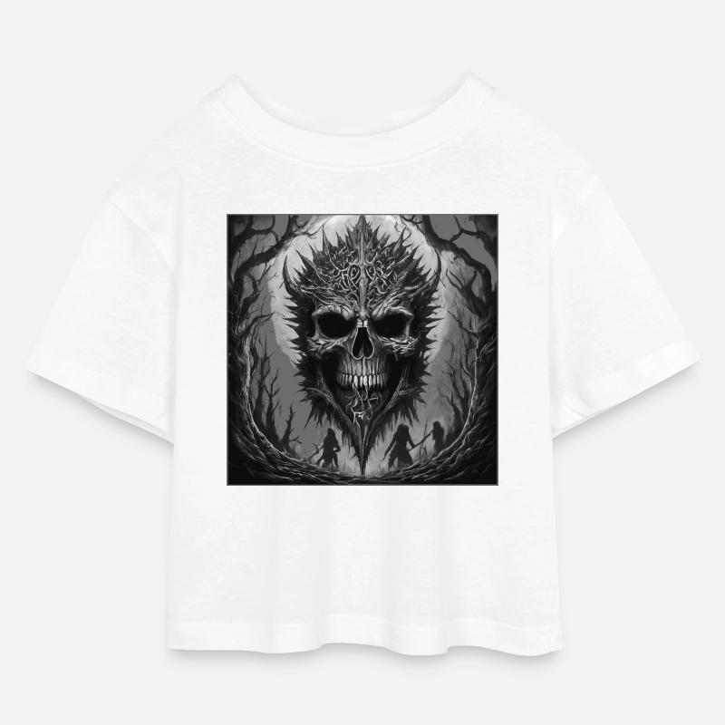 Dunkler Wald Schädel Schattenkunst - Kinder Cropped Jersey T-Shirt - Weiß