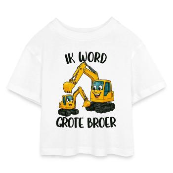 Grote Broer, Ik word grote broer, graafmachine - Kinderen cropped jersey T-shirt - wit - Voor