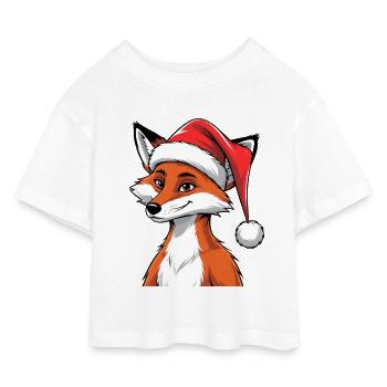 Renard avec chapeau de Père Noël dessin animé - T-shirt Crop Top en jersey Enfant - blanc - Devant