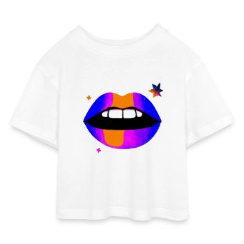 Neon Regenboog Lippen - Kinderen cropped jersey T-shirt - wit - Voor