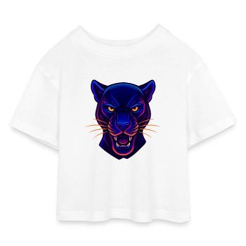 Neon Panther Head - Kids’ Cropped Jersey T-Shirt - white - Front