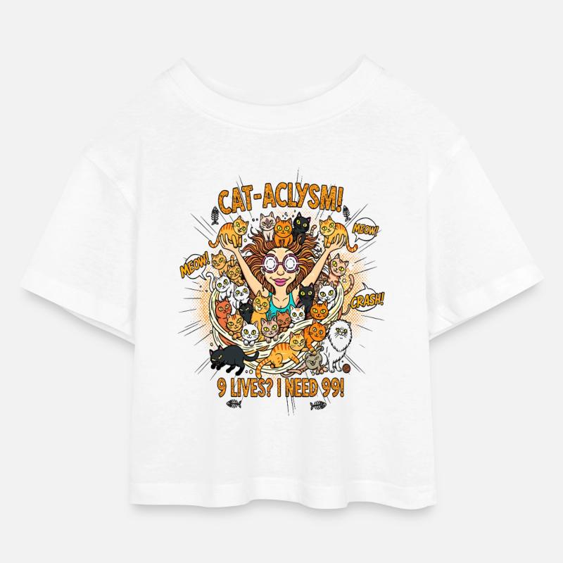 CAT-ACLYSM! 99 Katzen Chaos - Comic - Kinder Cropped Jersey T-Shirt - Weiß