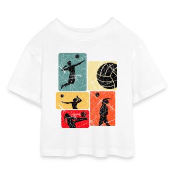Volleyball Silhouetten Retro Farbblöcke - Kinder Cropped Jersey T-Shirt - Weiß - Vorne
