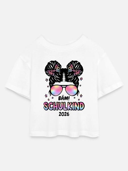 Schoolchild Rainbow Eyes Glow - Kids’ Cropped Jersey T-Shirt - white