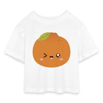 Kawaii Orange Wink Charakter - Kinder Cropped Jersey T-Shirt - Weiß - Vorne