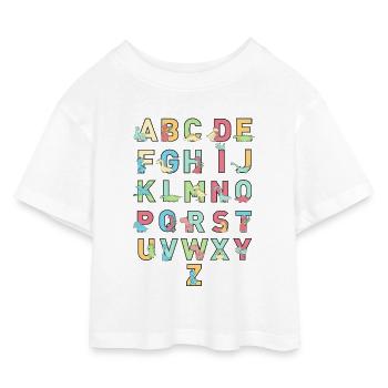 Alphabet Dinosaures Enfants Abécédaire Illustré - T-shirt Crop Top en jersey Enfant - blanc - Devant