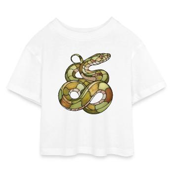 Elegant Mosaic Snake: Stained Glass Reptile Art - Kids’ Cropped Jersey T-Shirt - white - Front