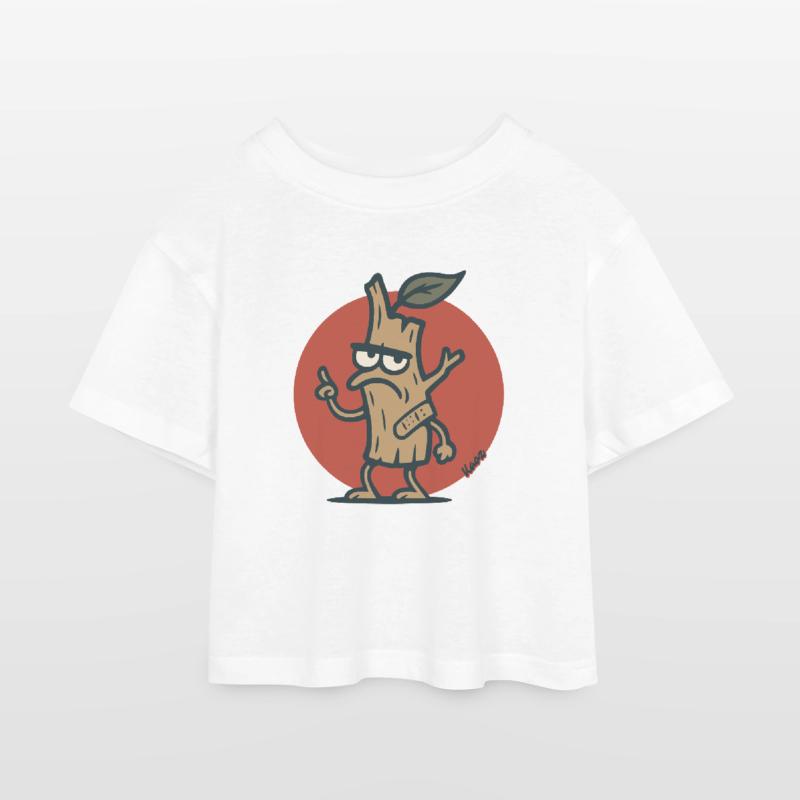 Grim Tree Branch Tree Stump with Face Kids’ Cropped Jersey T-Shirt