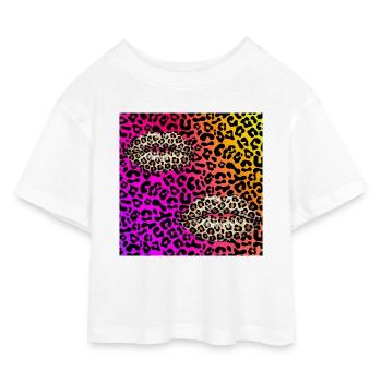 Lèvres de léopard sur dégradé néon - T-shirt Crop Top en jersey Enfant - blanc - Devant