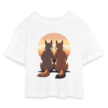 Deux lapins au coucher du soleil - T-shirt Crop Top en jersey Enfant - blanc - Devant