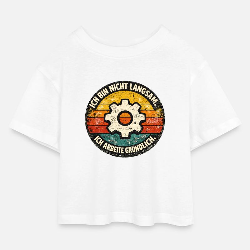 Ich bin nicht langsam - gründlich arbeiten - Kinder Cropped Jersey T-Shirt - Weiß