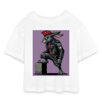 Heavy Metal Osterhase Rocker Ostern Hardcore Hase - Kinder Cropped Jersey T-Shirt - Weiß - Vorne