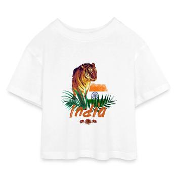 Souvenir de fête du tigre vintage indien avec drapeau - T-shirt Crop Top en jersey Enfant - blanc - Devant