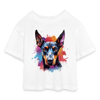 Portrait éclaboussé du Doberman vif - T-shirt Crop Top en jersey Enfant - blanc - Devant