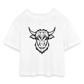 Highland-Kuhkopf - Kinder Cropped Jersey T-Shirt - Weiß - Vorne