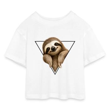 Sloth in triangle design - Kids’ Cropped Jersey T-Shirt - white - Front