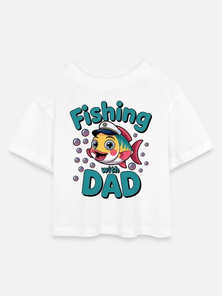Pêche Pêche avec papa - T-shirt Crop Top en jersey Enfant - blanc
