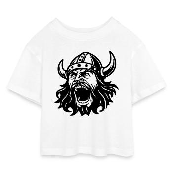 Wikinger Black Head - Kinder Cropped Jersey T-Shirt - Weiß - Vorne