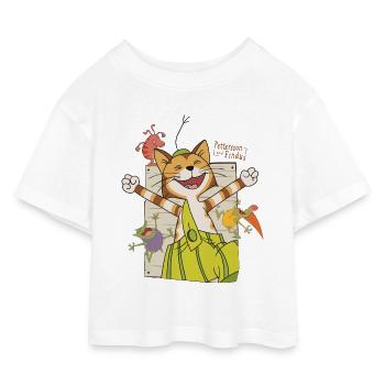 Pettersson Und Findus Kater Lacht Mit Mucklas - Kinder Cropped Jersey T-Shirt - Weiß - Vorne