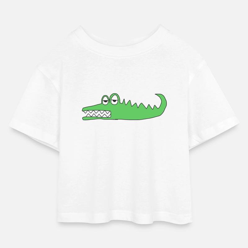 Krokodil - Kinder Cropped Jersey T-Shirt - Weiß