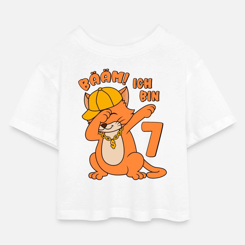 7. Geburtstag - 7 Jahre alt - Bääm! Ich bin 7 - Kinder Cropped Jersey T-Shirt - Weiß