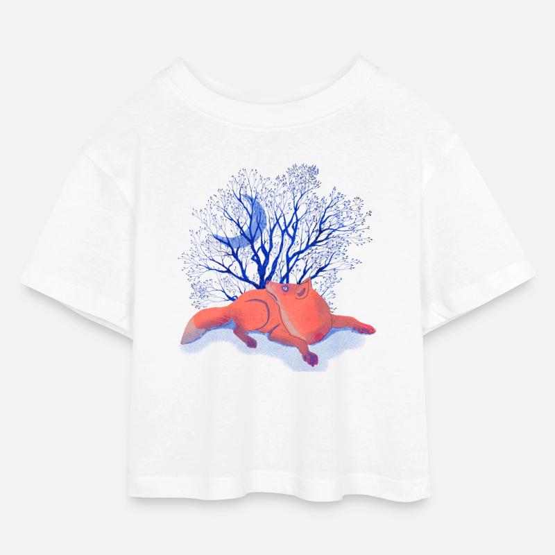 Moon Dreams Under Blue Tree - Kids’ Cropped Jersey T-Shirt - white