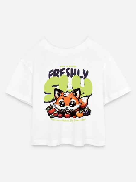 Cute Kawaii Fox with Fruits - Kids’ Cropped Jersey T-Shirt - white