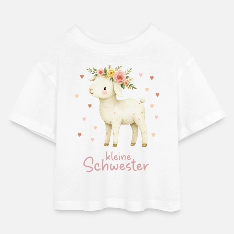 kleine Schwester Laemmchen - Kinder Cropped Jersey T-Shirt - Weiß