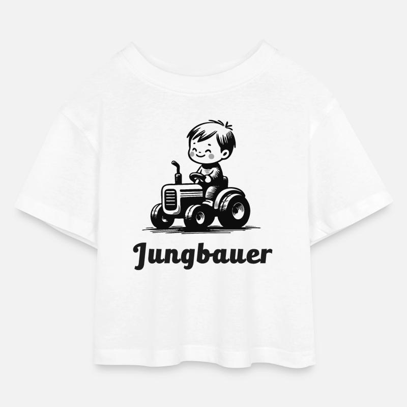 jungbauer nachwuchs bauernhof bauer babygeschenk - Kinder Cropped Jersey T-Shirt - Weiß