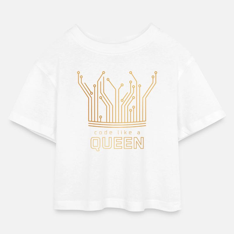 Code Like a Queen - Kids’ Cropped Jersey T-Shirt - white