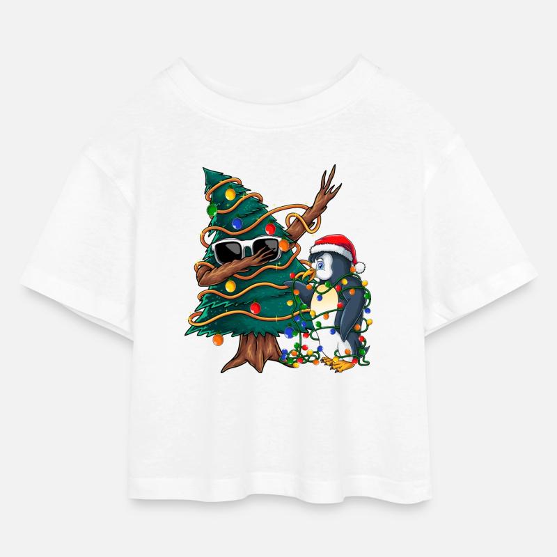 Dapping Christmas Tree -Dapping Christmas Sweater - Kids’ Cropped Jersey T-Shirt - white