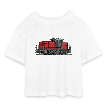 Diesellokomotive - Kinder Cropped Jersey T-Shirt - Weiß - Vorne