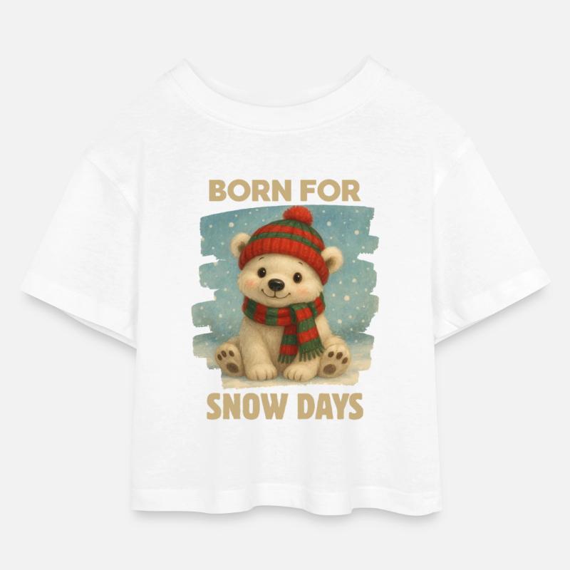 Weihnachts-Eisbär - Kinder Cropped Jersey T-Shirt - Weiß