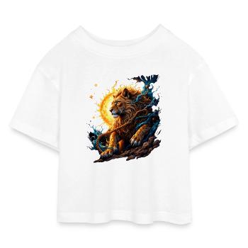 Tigre Élémentaire : Feu et Lune - T-shirt Crop Top en jersey Enfant - blanc - Devant