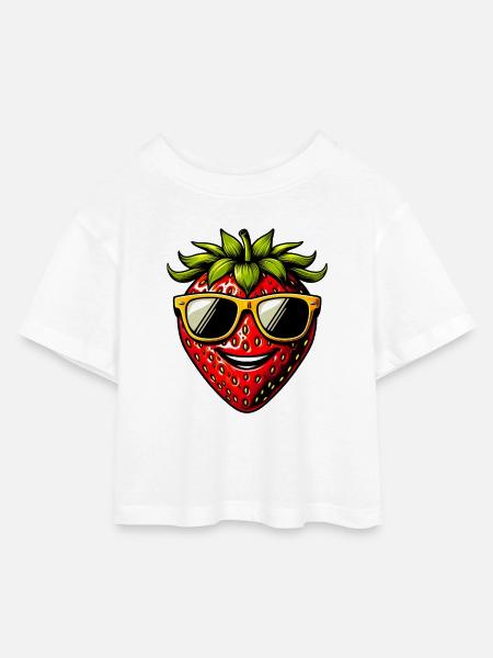 Erdbeeren Erdbeeren - Kinder Cropped Jersey T-Shirt - Weiß