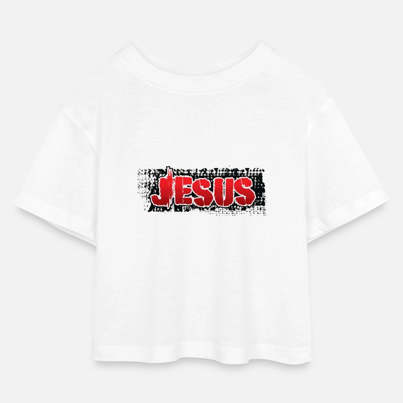Jesus de - Kinder Cropped Jersey T-Shirt - Weiß