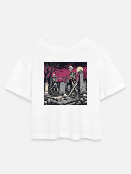 Skelett Freunde - Kinder Cropped Jersey T-Shirt - Weiß