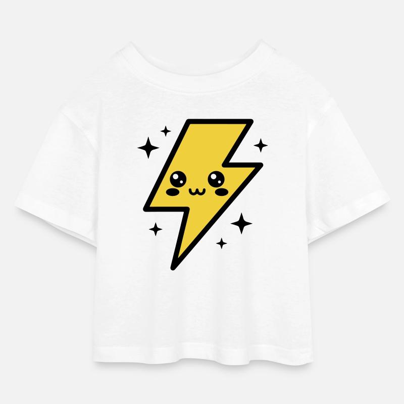 Kawaii Blitz mit ausdrucksstarkem Gesicht - Kinder Cropped Jersey T-Shirt - Weiß