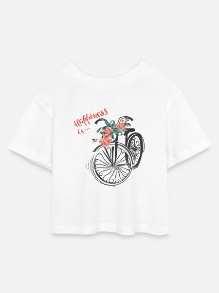 happiness is... - Kinder Cropped Jersey T-Shirt - Weiß