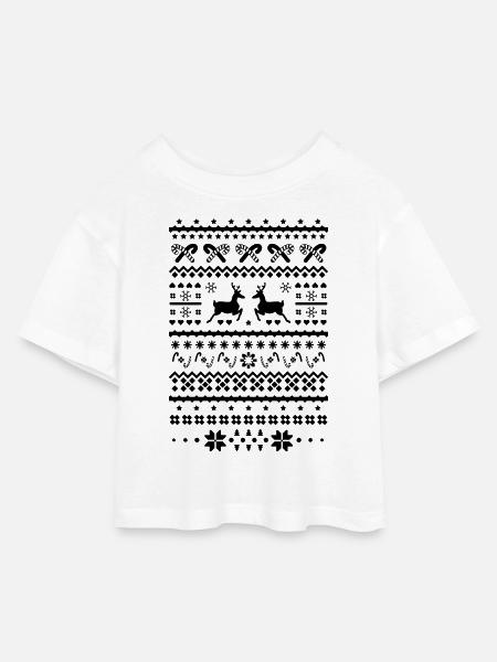 Weihnachten Rentiere - Kinder Cropped Jersey T-Shirt - Weiß