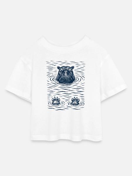 Gechilltes Hippo im Wasser - Kinder Cropped Jersey T-Shirt - Weiß