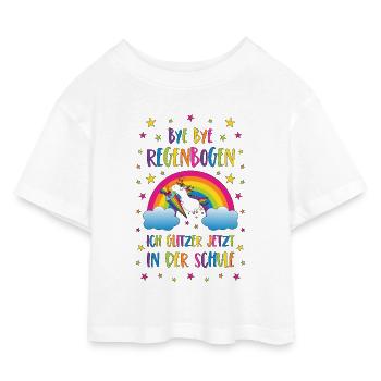 Einschulung Einhorn Bye Bye Regenbogen Schule - Kinder Cropped Jersey T-Shirt - Weiß - Vorne